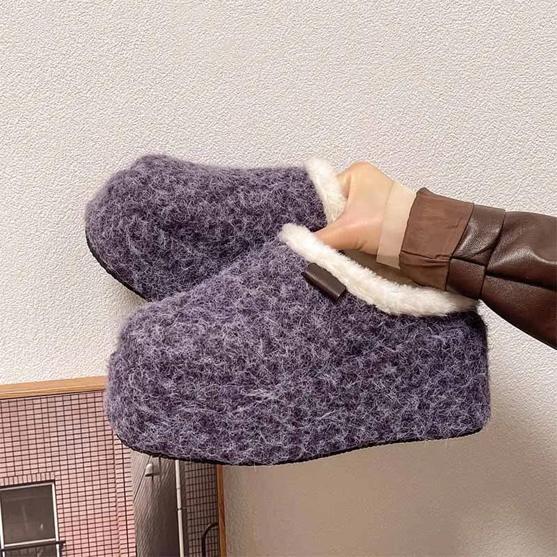 Fur Platform Slippers Women High Heels Warm Cotton Shoes Woman 2024 Trend Winter Slingback Fashion Short Plush Snow Botas Mujer