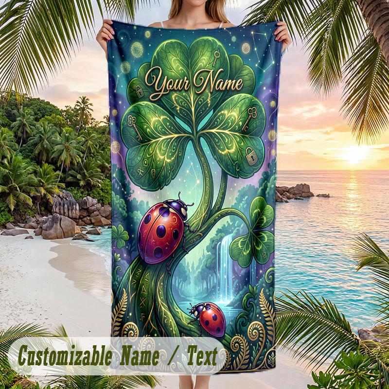 Serpent Floral Enchantment Theme Quick Dry Beach Towel Custom Name Text Print Large Sand Resistant Towel Beach Vacation