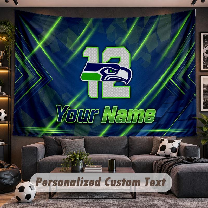 Wall Hanging Tapestry Custom NameSeattle Seahawks Pattern Personalized Printed Fabric Wall Decor