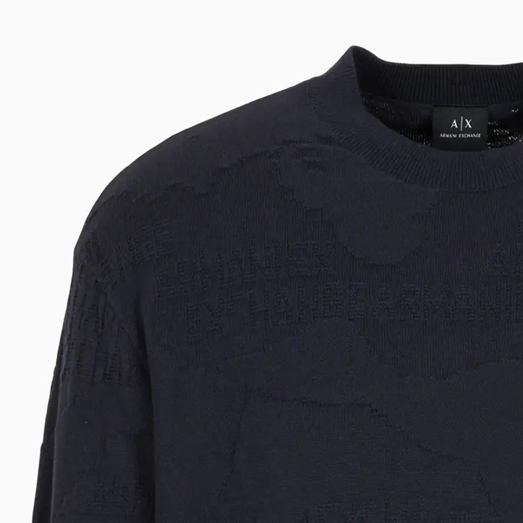 Armani Exchange SS24 Геометрический узор Свободный крой Круглый вырез Длинный рукав Вязаный свитер Мужской свитер Темно-синий 3DZM6J-ZMQ7Z-55JK
