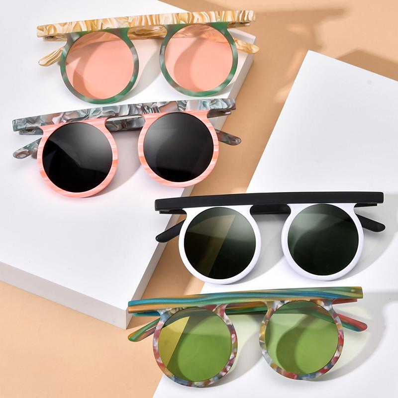 Borregls Matte Acetate Multicolour Polarized Sunglasses UV400 Women Brand Designer Retro Vintage Round Sun Glasses Men 19339T