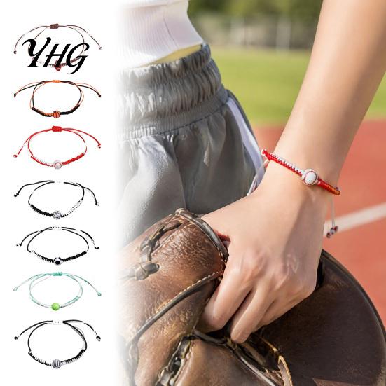 Woven Rope Wristband Sports Themed Braided Bracelet, Adjustable Hand with Handmade Cord Ball Charms, Trendy Wrist Strap for Enthusiasts Unisex Street