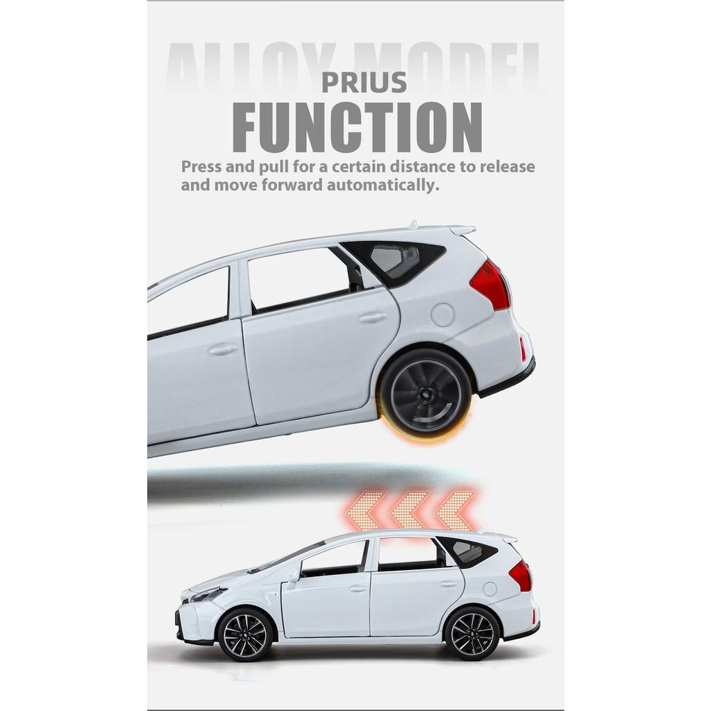 1/32 Scale TOYOTA PRIUS Alloy Car Toy Diecast Model Sound & Light Pull Back Toy Car Center Console Decorative Ornaments Gift for Kid