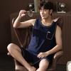 Mens Modal Cool Pajamas Set Summer Round Collar Shorts Modal Nightwear Fashion Gentleman Elegant Sleepwear