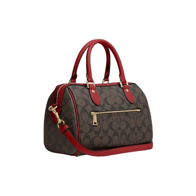 COACH Rowan Coated Canvas Leather Handbag , Shoulder Bag , Crossbody Bag Medium Women's Brown Red (Unisex) Handbags CH280 IMRVQ