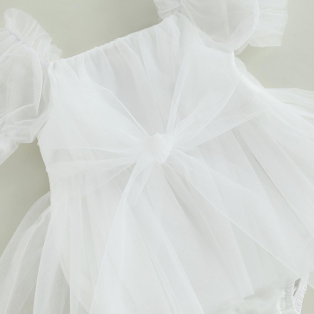 Baby Girl Summer Outfits, Short Sleeve Bow Front Romper Tulle Dress with Headband Set 2Pcs Clothes