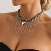 Metal Chain Love Heart Pendant Choker Trendy Goth Style Necklace Multilayer Tassel Necklace  Lady