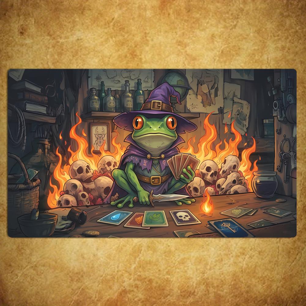 Cauldron Fire Frog Mage Mouse Pad Card Playmat Stitched with Magic Zones Game Mats for MTG/TCG Battle Mat