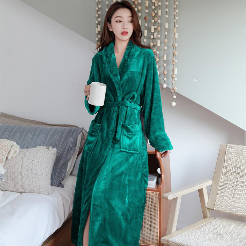 Женский зимний термохалат длинный женский толстый теплый коралловый флисовый кимоно банный халат больших размеров ночные рубашки невесты халат