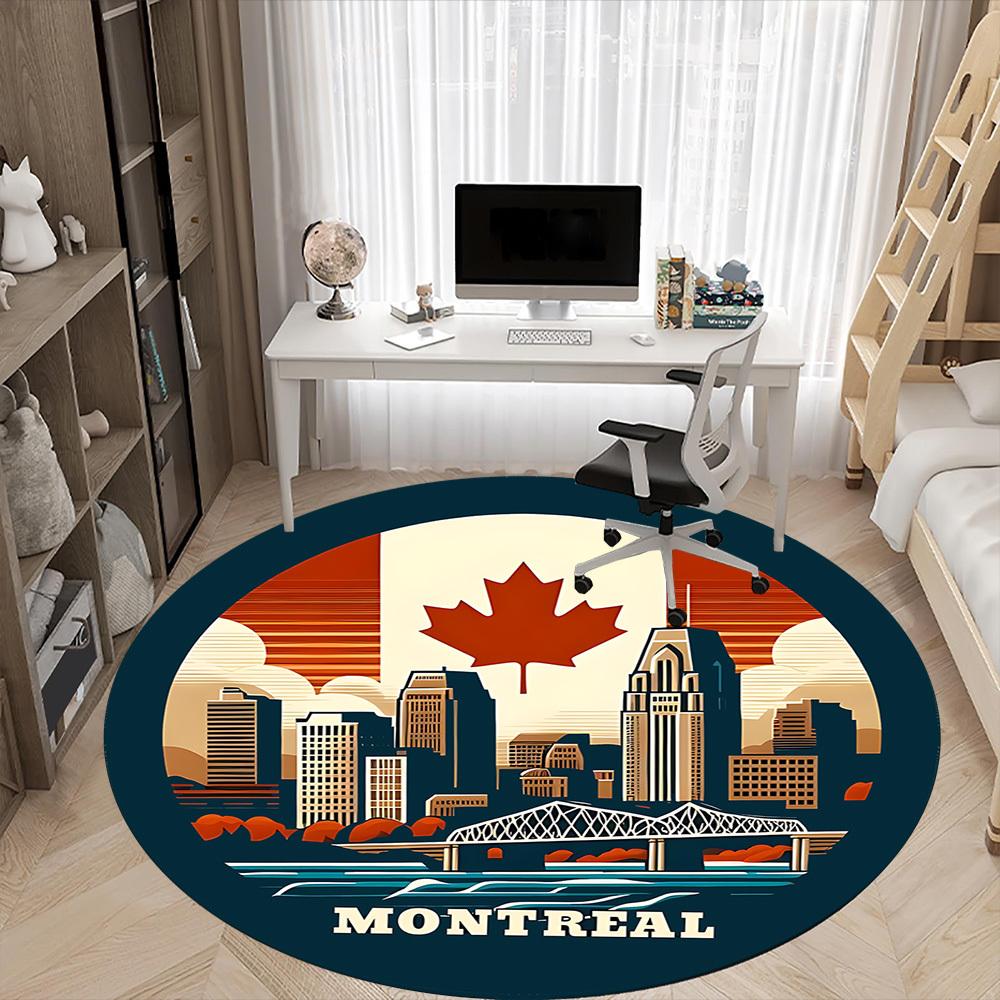 1 шт. Круглый ковер Montreal Maple Leaf для офиса, Коврик подходит для офиса, Под офисные стулья, Спальни, Гостиной, Домашнего декора, Декора комнаты