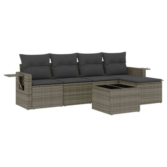VidaXL Salon de Jardin avec Coussins 6 pcs, Canapés de Terrasse, Ensemble de Meubles de Patio, Mobilier d'Extérieur, Gris 3252437