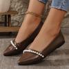 Women's String Bead Shoes PU Leather Flats Pointed Toe Loafers Barefoot Slip-on Casual Low Heel Sexy New Shallow Woman Flat Shoe
