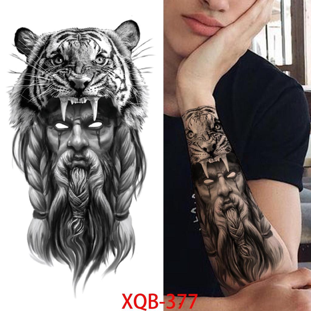 1 PC 210*114MM Cat Geometry Black Temporary Tattoos For Men Women Black Forest Skull Tiger Wolf Tattoo Sticker Evil Devil Arm Tattoo
