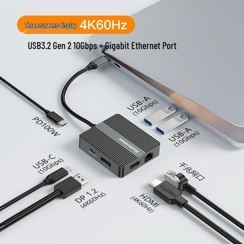USB-C Док-станция с HDMI+DP, Тройной дисплей 4K60 Гц, Gigabit Ethernet и концентратором USB 3.2