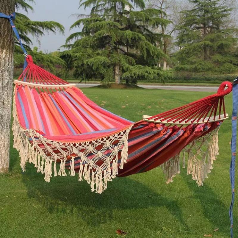 1PC Outdoor Camping High Load Bearing Hammock Tassel Canvas Garden Swing Chair Hanging Bed Foldable Out/Indoor Hanging Hammock