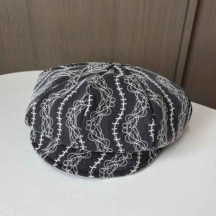 Handmade button bow beret women's plaid face small cloud hat retro versatile literary painter hat