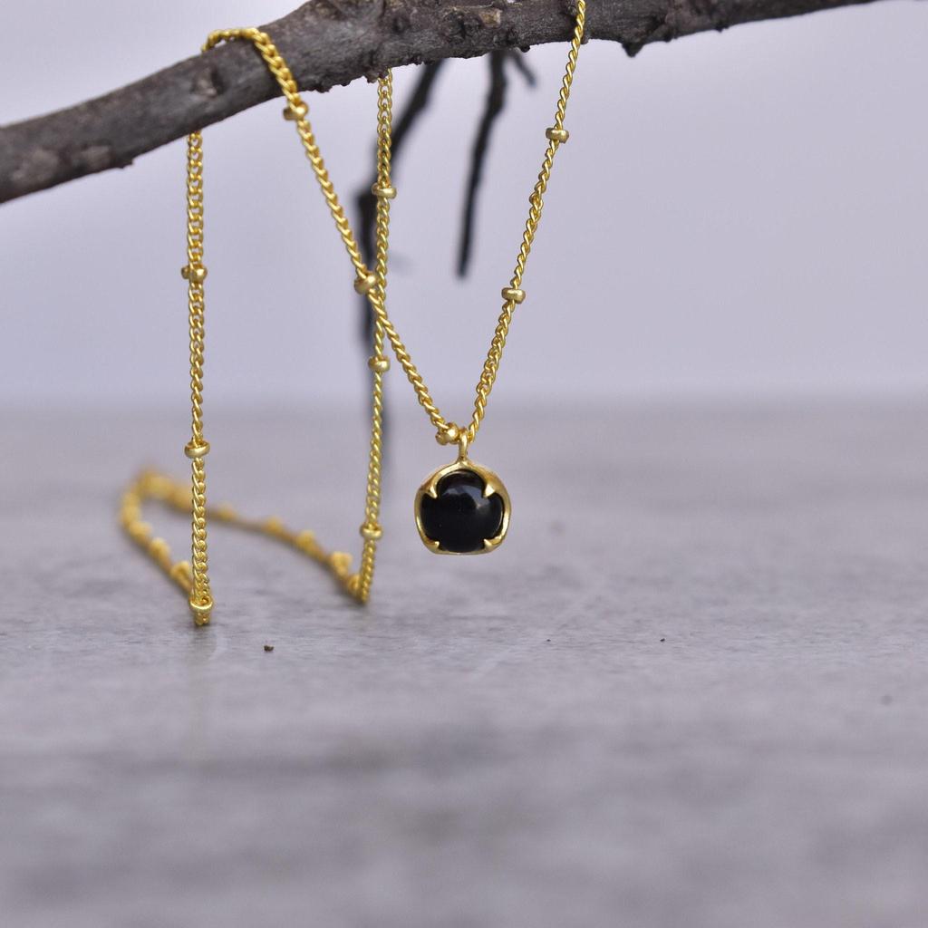 Genuine Black onyx tiny necklace, Onyx handmade necklace for everyday wear, Healing stone necklace for women, Bridesmaid necklace