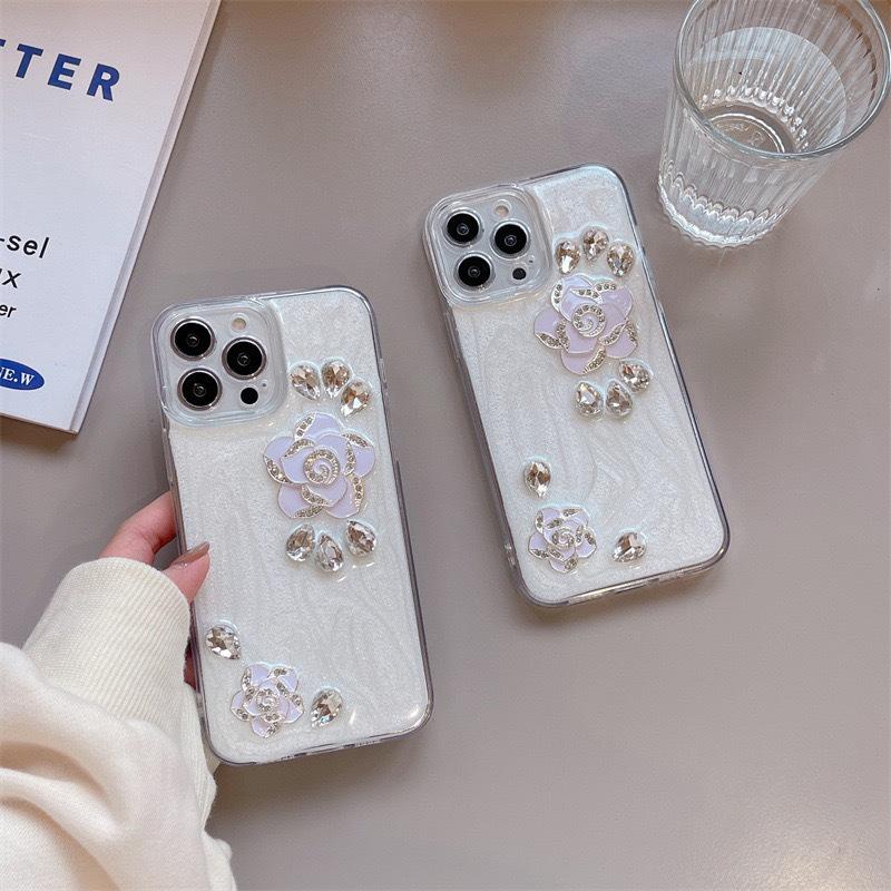 Luxurious Glue Rhinestone Flowers for IPhone17promax Mobile Phone Case for Apple 16plus Anti-fall 15 All-inclusive