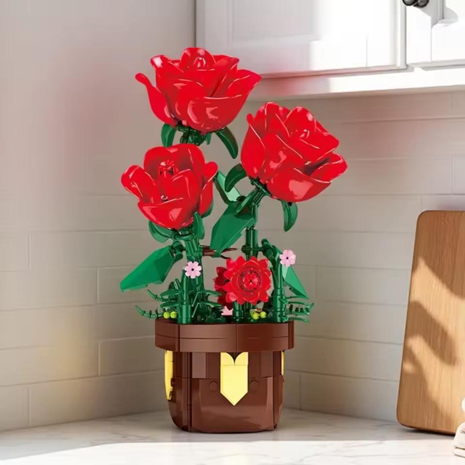 Assembling Rose Building Blocks, Children'S Toys, Gifts, Desktop Eternal Flowers Diy Building Block Toys