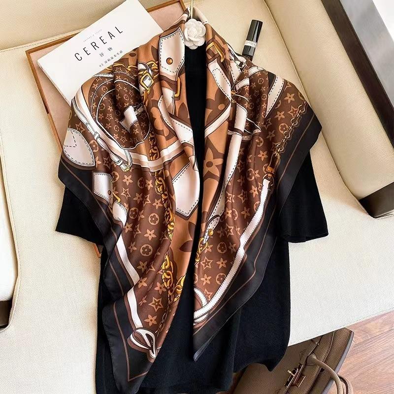Весна/лето Новый женский шелковый шарф 90 * 90 см Имитация шелкового твила квадратный шарф Модный принт большой квадратный шарф профессиональный шарф