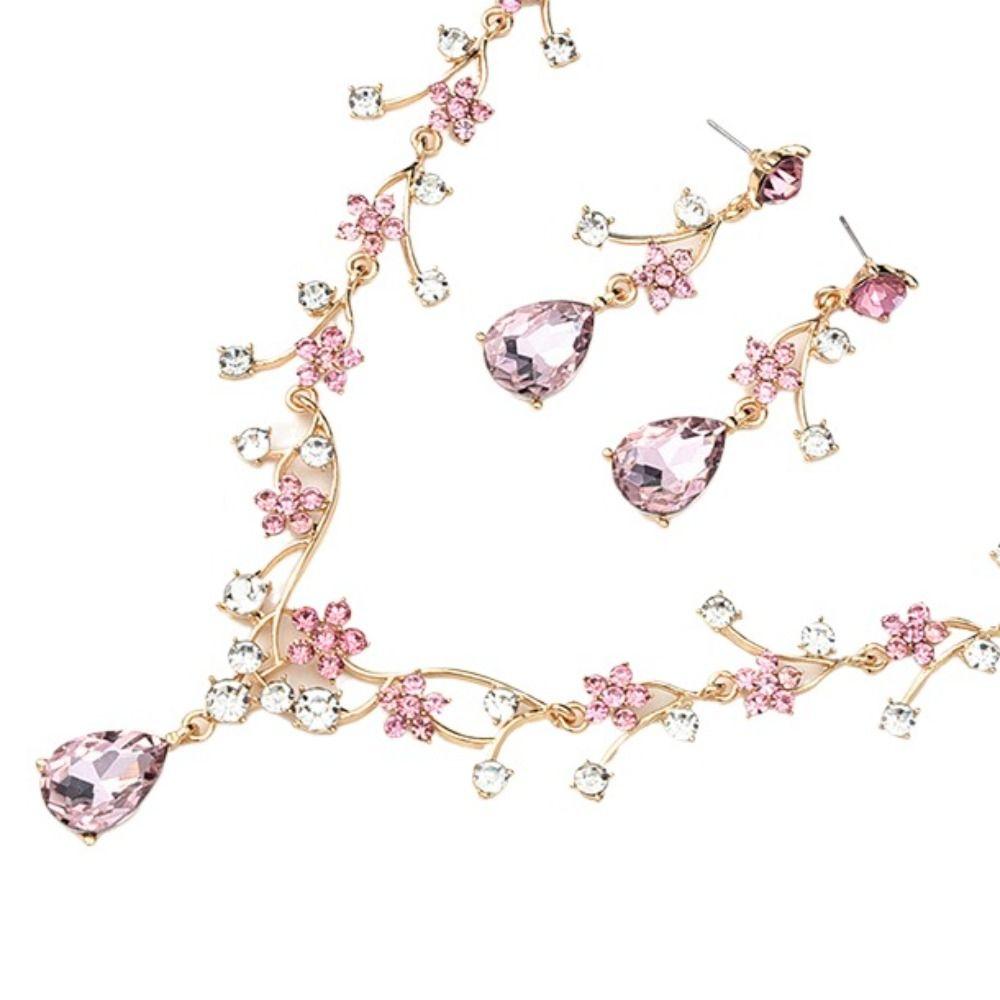 Shiny Water Drop Bridal Jewelry Sets Rhinestone Choker Necklace Earring Set  Anniversary Party