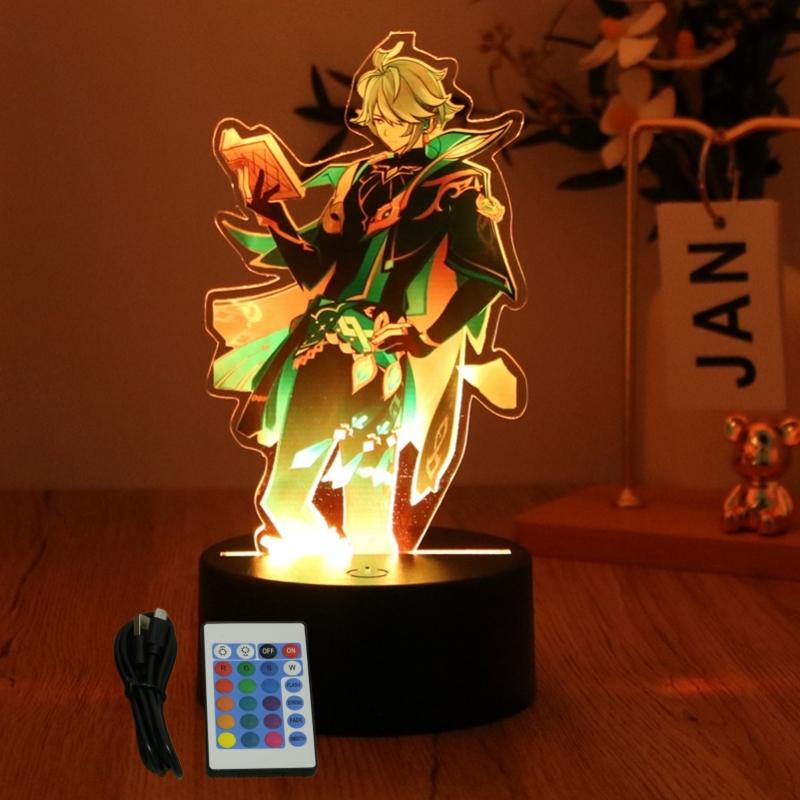 Аниме Фигурки 3D Ночник Genshin Impact RGB Светодиодные Лампы Управление 16 Цветами Света Dreamcolor для Декора Спальни Атмосферные Подарки