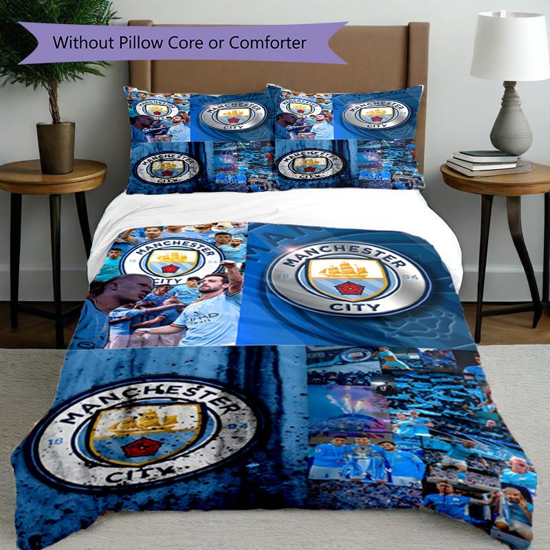 3pcs Duvet Cover Set (1*Duvet Cover + 2*Pillowcase, Without Core),Manchester City FC Print Bedding Set, Bedroom Decor, All‑Season, Birthday Gift