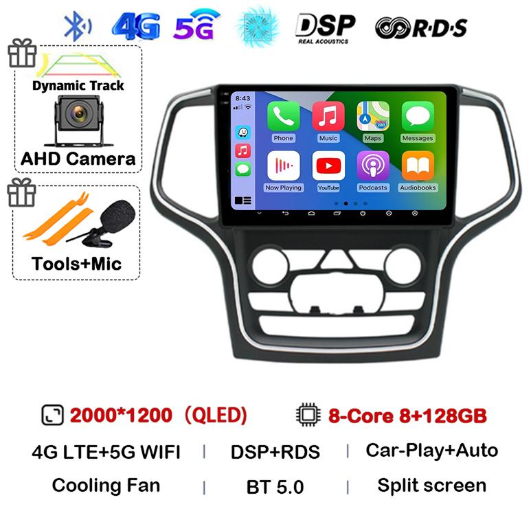 Android 14 беспроводной Carplay Auto 4G+WIFI для Jeep Grand Cherokee WK2 2014-2017 навигация GPS автомобильный радиоприемник мультимедиа видеоплеер