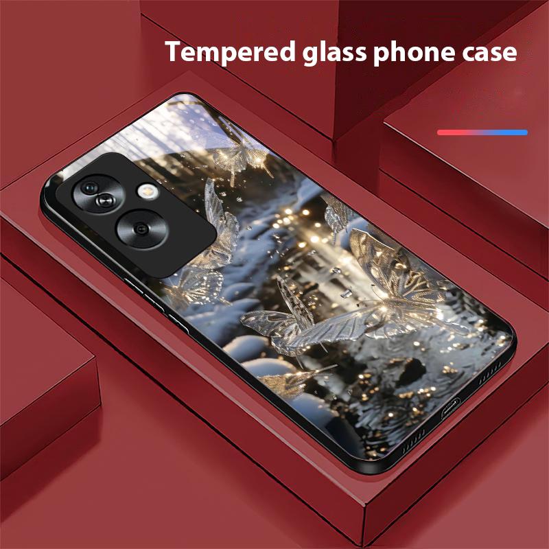 Градиентная бабочка для Oppo A79 5G 58 78 74 60 4G Reno 11F Realme GT 6 11 Note 50 10 C55 X2 Закаленное стекло Черный чехол для телефона