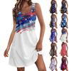 Women's Casual Independent Day Printed Dress With V-neck Vest And Pocket Beach Dress