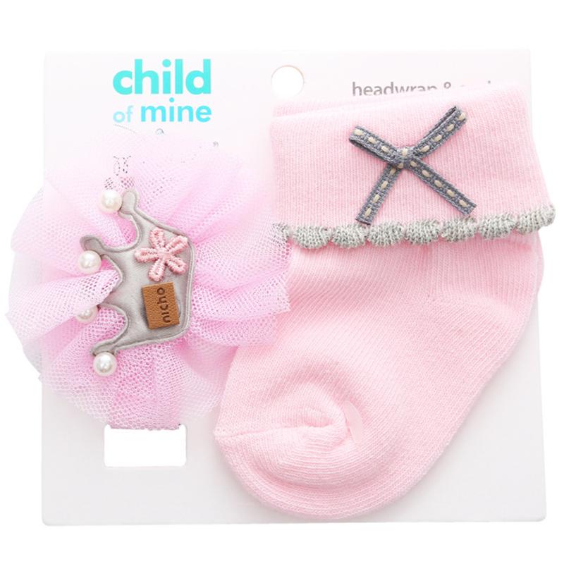 Cotton Toddler Newborn Socks Headband Sets Baby Girls Lace Flowers Headband Baby Shower Gifts