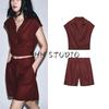 New Fall Women's Clothing Double Breasted Tops 8026709 Linen Blend Pleated Casual Shorts 8249709
