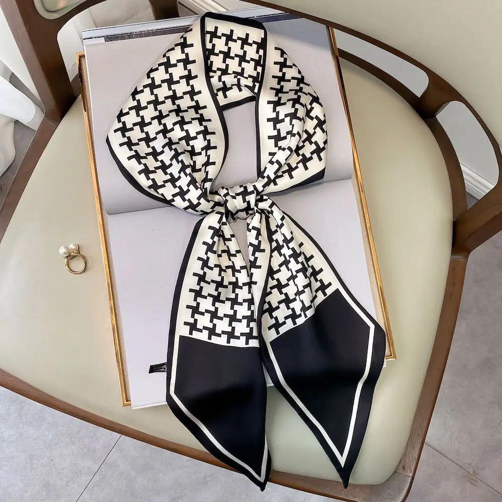 Длинный шелковый шарф-мешок, галстук, женская шея, узкие шарфы, повязка на голову, платок, принт лошади, брендовая женская шейная лента, весна, новинка