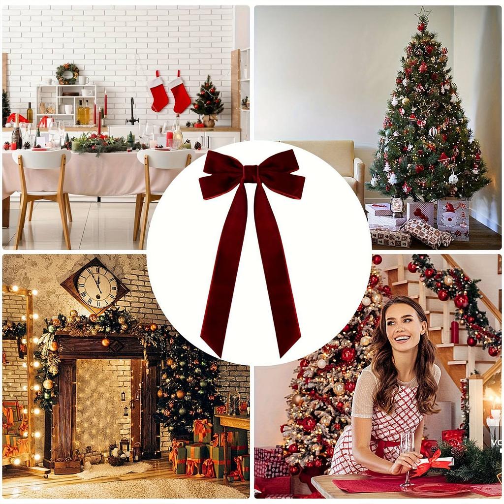 10-дюймовый готовый красный бант для рождественской елки, бант из красной бархатной ленты, бант для украшения рождественской елки, готовый бант, сувенирный подарочный бант