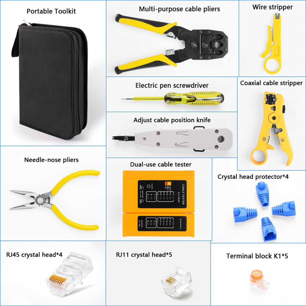 Handskit RJ45 RJ11 RJ12 Набор инструментов для ремонта сети плоскогубцы с кабельным тестером Пружинный зажим для обжима