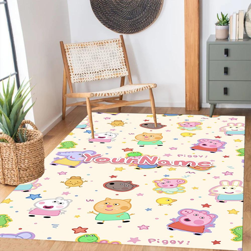 Peppa Pig Customize Text Area Rug Perfect for Balcony Dormitory Foyer Entryway Antislip Carpet Decorate Offices Gift for Festivals