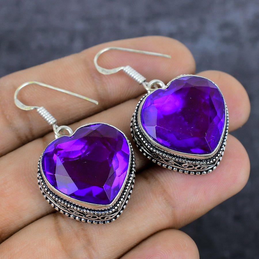 Натуральный розовый аметист драгоценный камень 925 стерлинговое серебро ювелирное изделие серьга 1.69" M6W69