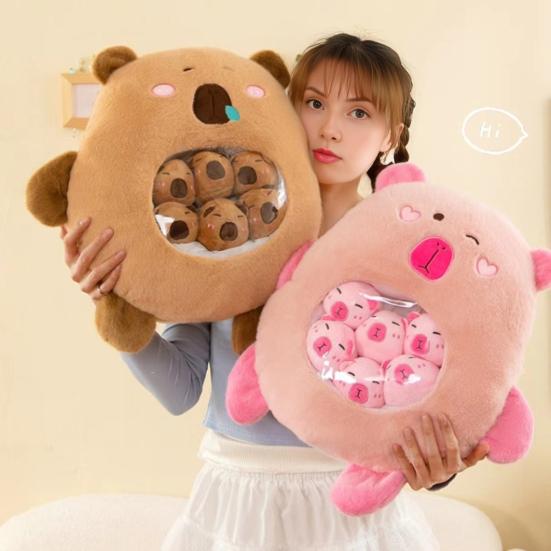 Capybara Plush Snack Bag Zipper Design Toy with 46087 Soft Stuffed Pad with Mini Capybara Dolls