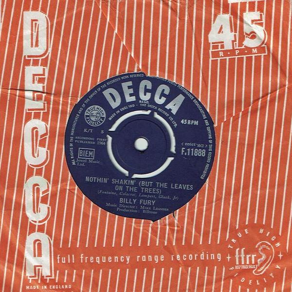 7-дюймовая пластинка BILLY FURY - Nothin' Shakin' (Но Листья На F11888 Decca 1964 UK Рок Б/у