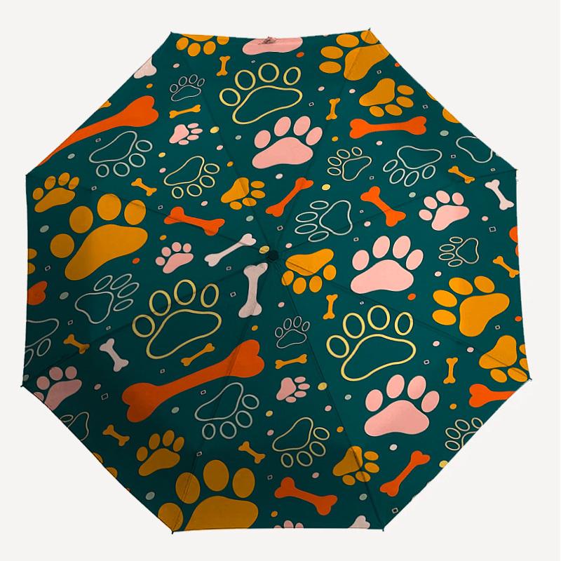 1PC Paw Prints Bone Automatic Open/Close Umbrella with Windproof, 8-Rib Sturdy Canopy, Durable Ribs, Fashionable Design,1257a
