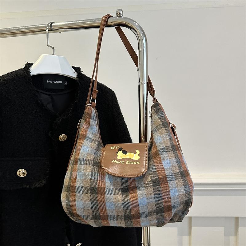 Клетчатая сумка в горошек с изображением собаки в облаке, большая вместимость, рюкзак в студенческом стиле, сумка-тоут для поездок на работу, сумка через плечо для женщин