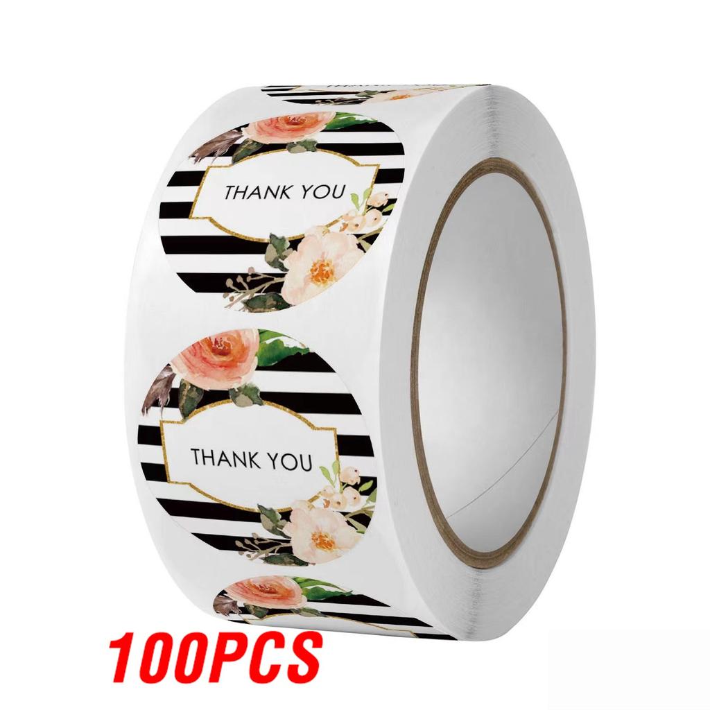 100-500pcs Thank You Paper Stickers Cookie Bag Cake Box Self-adhesive Sticker Christmas Party Gift Wrapping Supplies