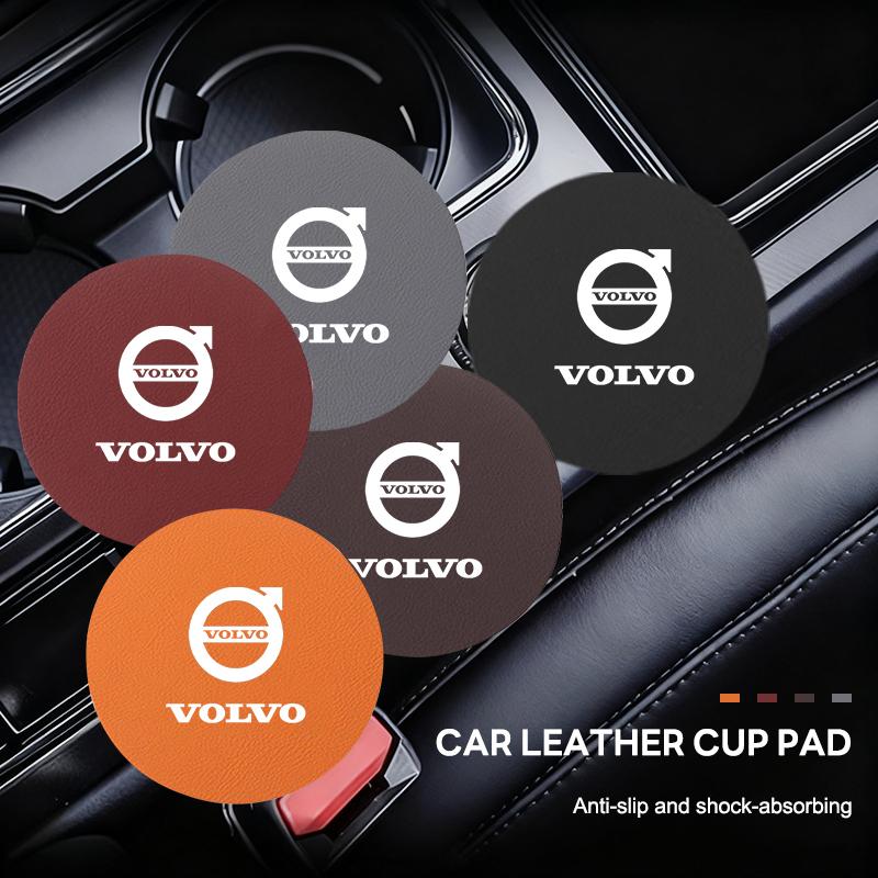 2pcs Car Leather Auto Water Cup Slot Non-Slip Mat Accessories For Volvo EX90 V60 V40 XC90 S60 XC60 V50 V70 S90 XC40 S80 V90 EX30