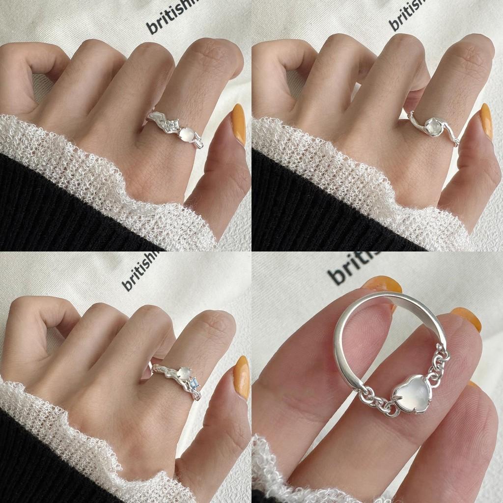 Trendy High-end Moonstone And Zircon Ring With Stylish Wave Pattern Ideal For Modern Ladies
