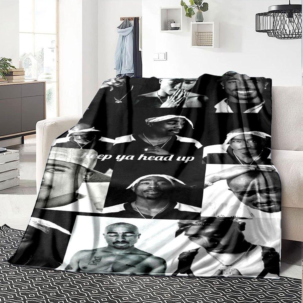 1 шт. Плед в стиле Hip Hop 2Pac, Мягкий, Легкий, Для всех сезонов, Многоцелевой плед для дивана, кровати, офиса и пикников, Французский стиль с культовыми обложками альбомов и цитатами