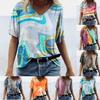 Graphic Tees For Teen Girls Women Summer Casual Watercolor Print Loose Short Sleeve V Neck Top