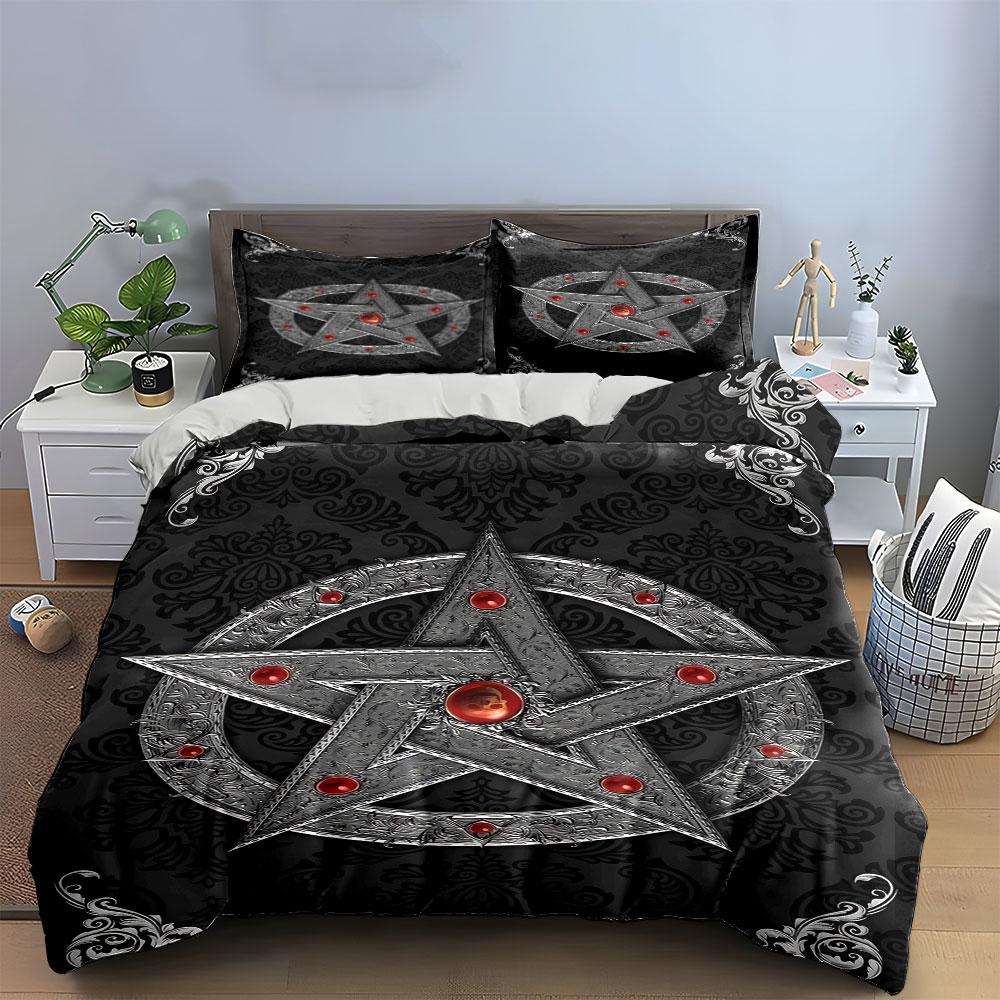Silver pentagram with gemstones. Bedding sets Duvet cover sets Duvet covers Pillowcases(1* Duvet Cover 2* Pillowcases without duvet insert)
