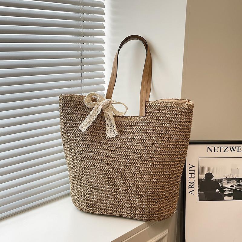 Сумка большой вместимости женская летняя новая повседневная на плечо плетеная соломенная сумка для поездок на работу, для отпуска, пляжная сумка
