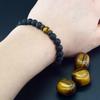Браслет из натурального желтого тигрового глаза для мужчин и женщин, черный браслет из вулканической лавы, тибетский Будда, эластичная веревка, парный браслет из камня