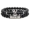 Hot Selling Black Frosted Stone Buddha Bead Bracelets Micro Inset Zircon Crown Set Couple Bracelet